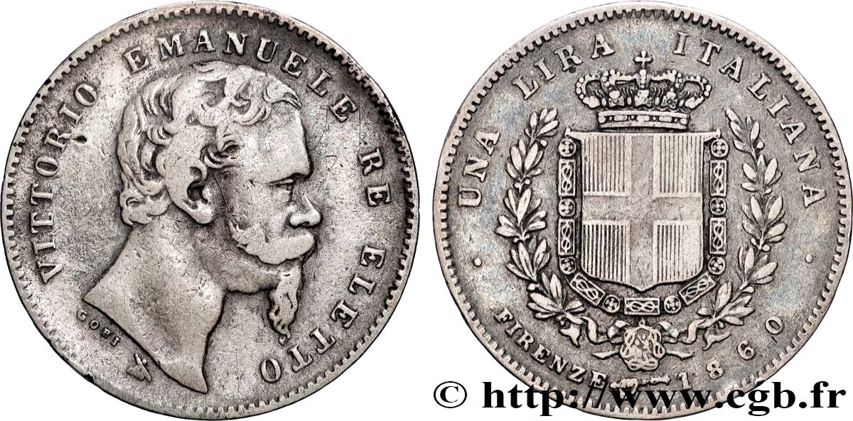 ITALY - KINGDOM OF ITALY - VICTOR-EMMANUEL II 1 Lire  1860 Florence VF 
