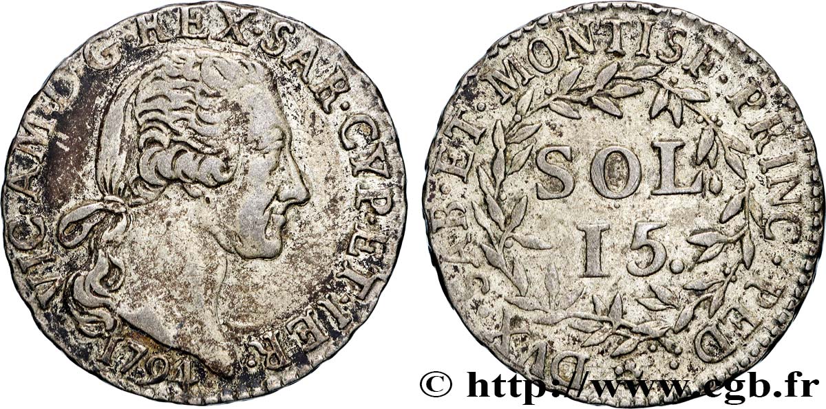 SAVOY - DUCHY OF SAVOY - VICTOR-AMADEUS III 15 sols (10 soldi) 1794 Turin XF 