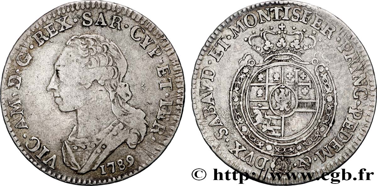 ITALY - KINGDOM OF SARDINIA - VICTOR-AMEDEE III 1/4 Scudo 1789 Turin XF 