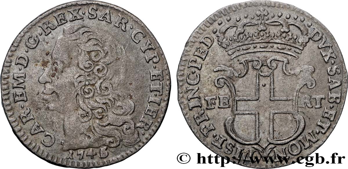 DUCHY OF SAVOY - CHARLES-EMMANUEL III 5 sols, 3e type (5 soldi) 1745 Turin XF 