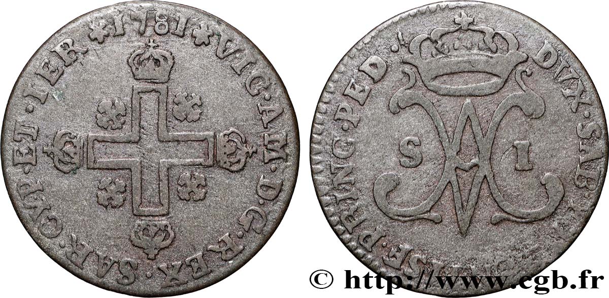 SAVOY - DUCHY OF SAVOY - VICTOR-AMADEUS III Sol (soldo) 1781 Turin XF 
