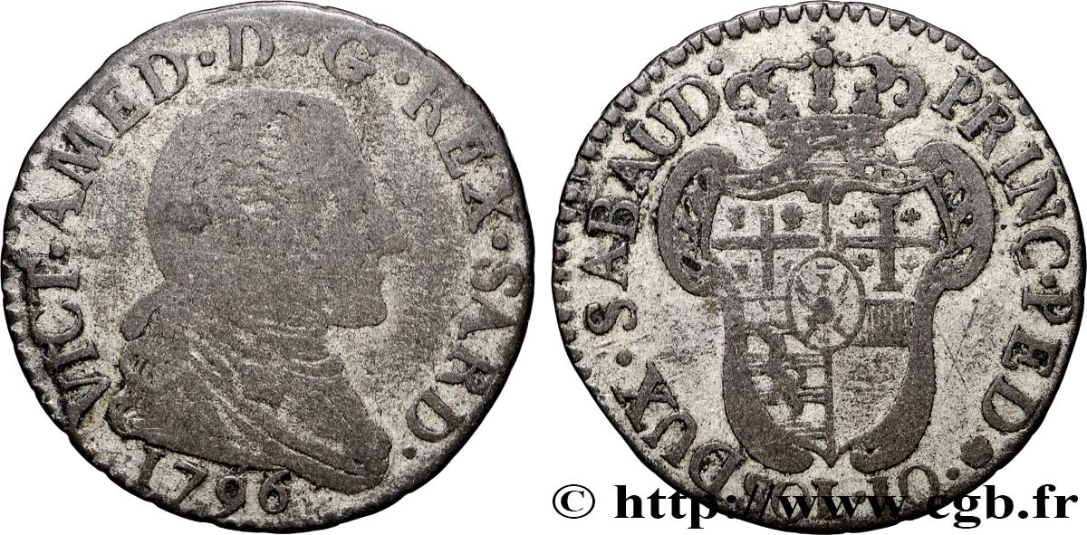 SAVOY - DUCHY OF SAVOY - VICTOR-AMADEUS III 10 sols (10 soldi) 1796 Turin VF 
