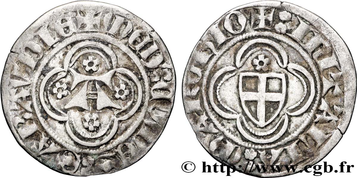 SAVOY - COUNTY OF SAVOY - AMADEUS VI Obole blanche (Obolo bianco) n.d. Chambéry ou Pont-d’Ain AU 