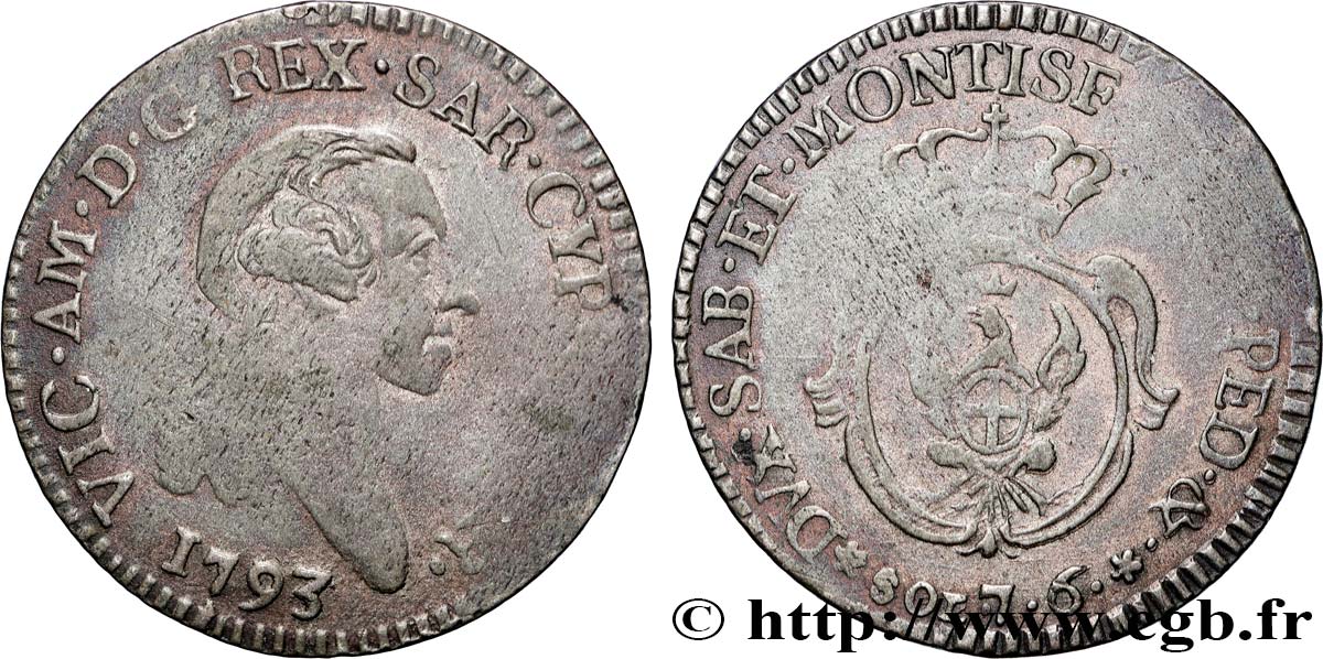 ITALY - KINGDOM OF SARDINIA - VICTOR-AMEDEE III 7,6 Soldi  1793 Turin VF 