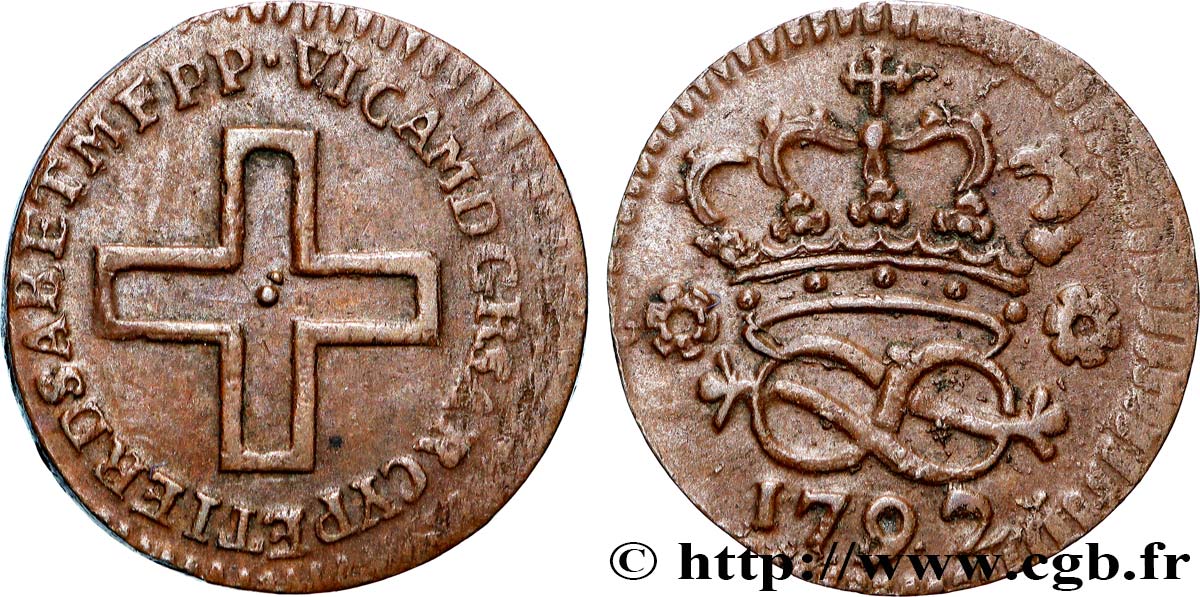 ITALY - KINGDOM OF SARDINIA 2 Denari frappe au nom de Victor Amédée III 1792 Turin XF 