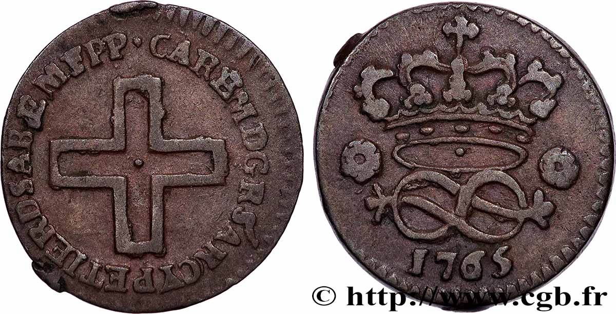 SAVOIE - DUCHÉ DE SAVOIE - CHARLES-EMMANUEL III 2 deniers, 2e type, (2 denari) 1765 Turin TTB 
