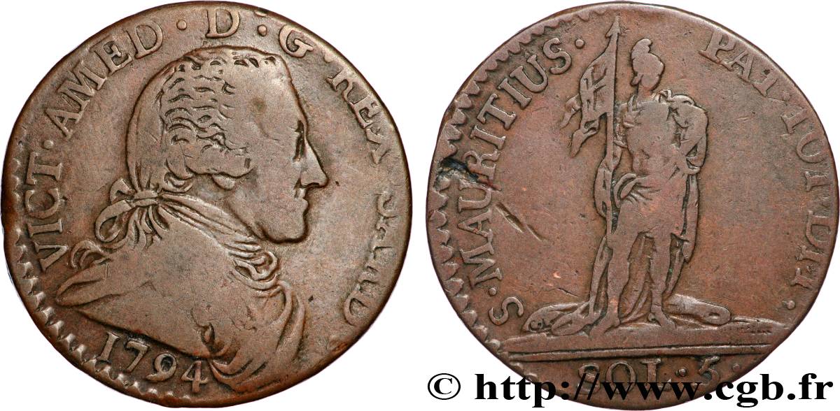 SAVOY - DUCHY OF SAVOY - VICTOR-AMADEUS III 5 Sols (5 Soldi) 1794 Turin VF 