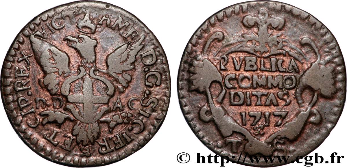 ITALY - KINGDOM OF TWO SICILIES 1 Grano Victor-Amédée Ier 1717  XF 