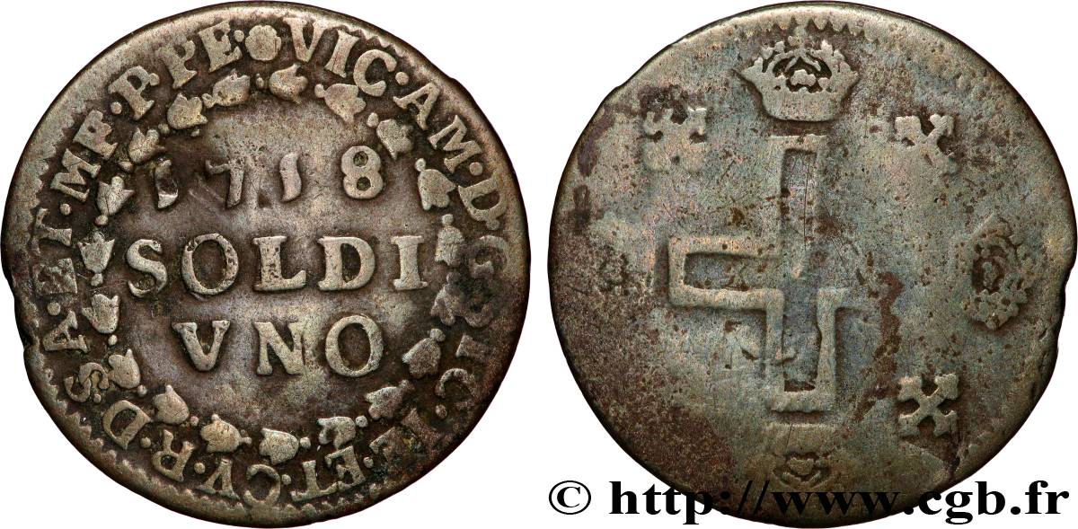SAVOIE - DUCHÉ DE SAVOIE - VICTOR-AMÉDÉE II Sol (Soldo) 1718 Turin TB 
