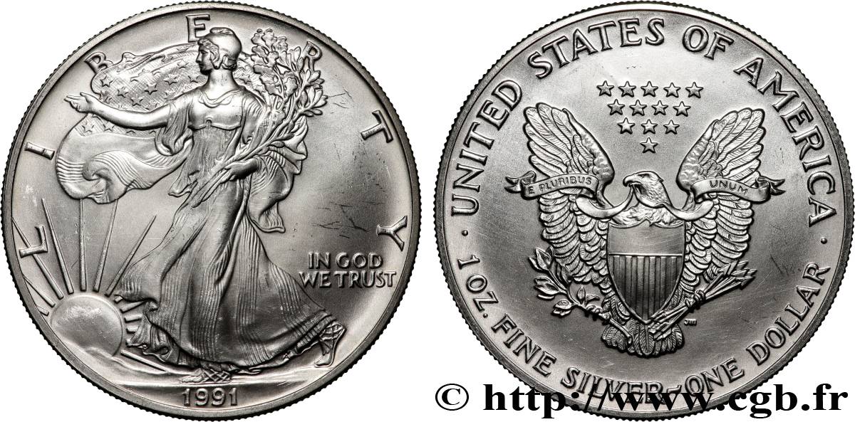 PLATA INVERSIÓN 1 Dollar Silver Eagle 1991 Philadelphie SC 