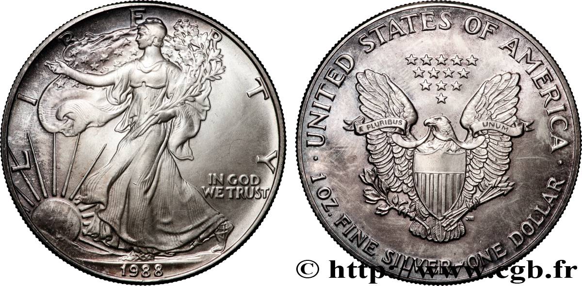 PLATA INVERSIÓN 1 Dollar type Silver Eagle 1988 Philadelphie SC 