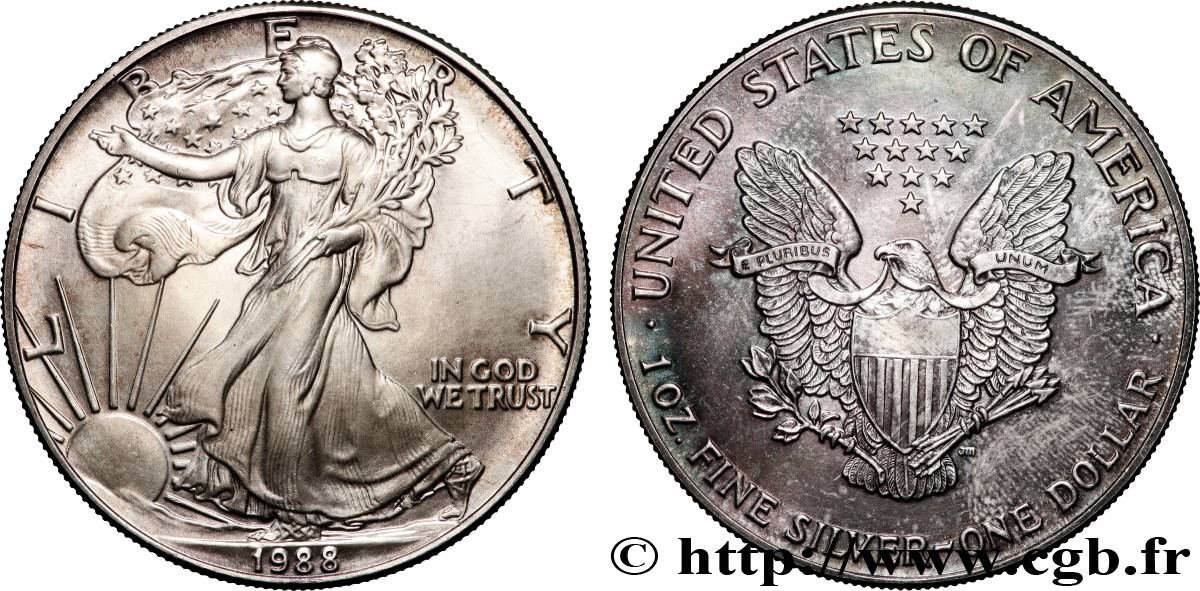 ARGENT D INVESTISSEMENT 1 Dollar type Silver Eagle 1988 Philadelphie SPL 