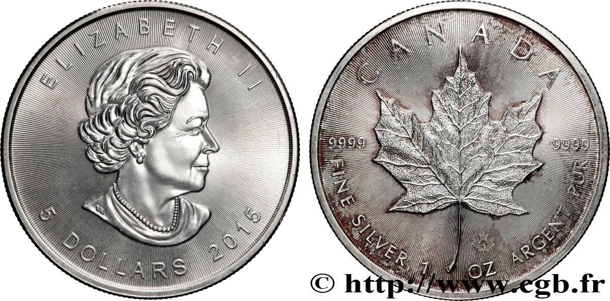 ARGENT D INVESTISSEMENT 1 Oz - 5 Dollars - Mapple Leaf (Feuille d’érable) 2015 MRC Winnipeg SPL 
