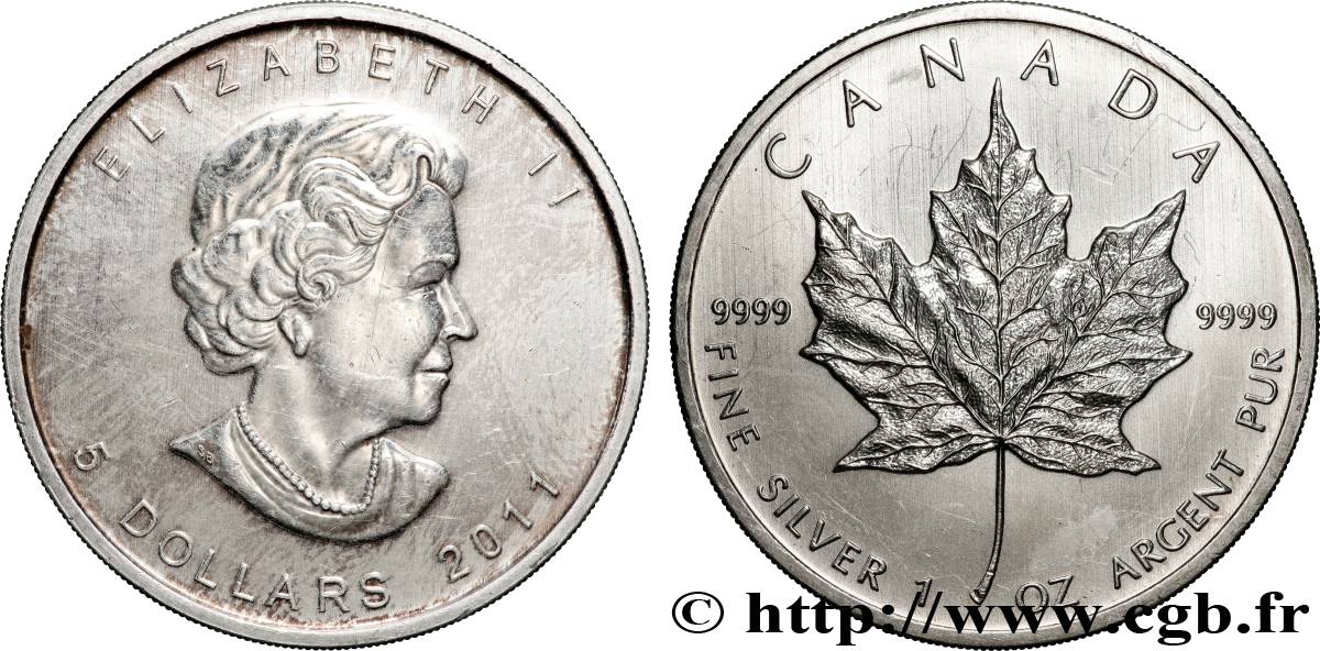 SILBER-INVESTMENT 5 Dollars (1 once) 2011  VZ 