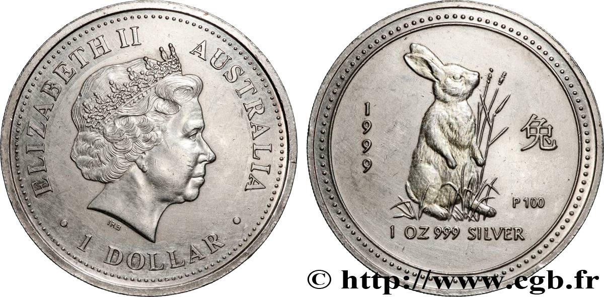 PLATA INVERSIÓN 1 Oz - 1 Dollar Année du Lapin 1999  EBC 