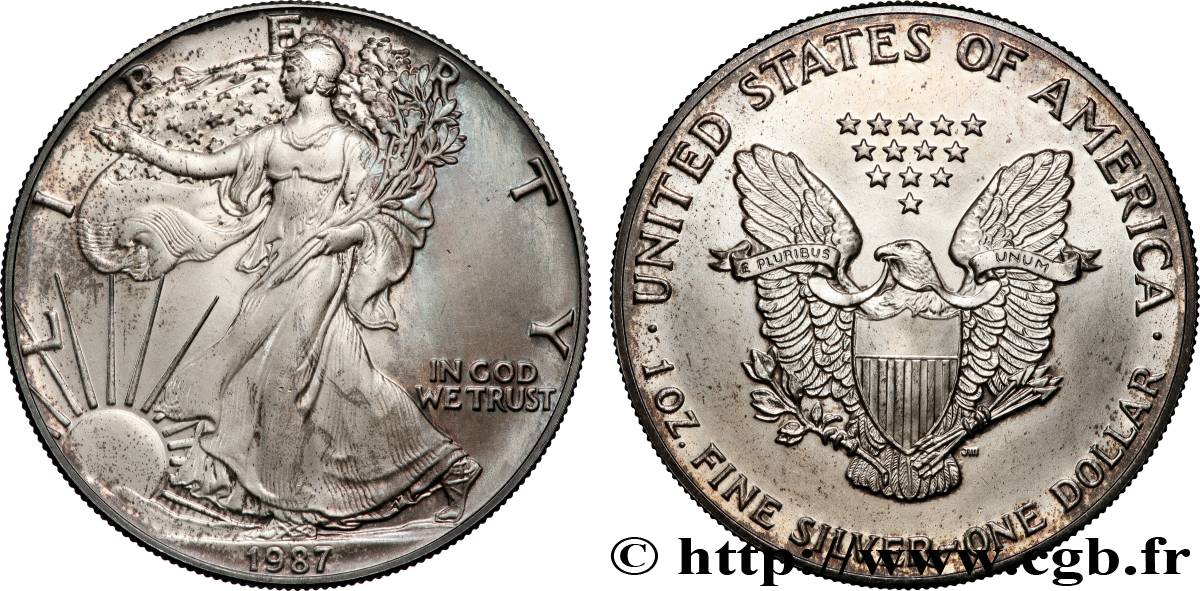 ARGENT D INVESTISSEMENT 1 Dollar type Silver Eagle 1987 Philadelphie SPL 