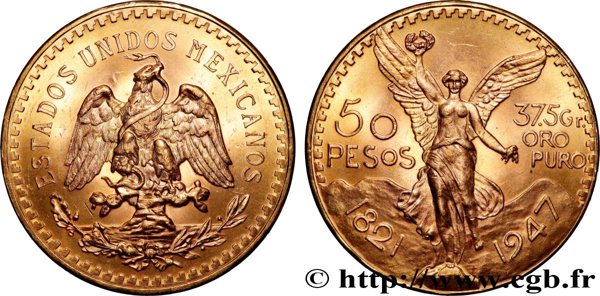 ORO, PALADIO Y PLATINO INVERSIÓN 50 Pesos or 1947 Mexico SC 