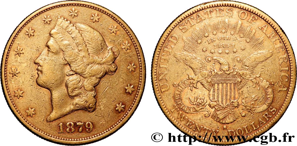 OR, PALLADIUM ET PLATINE INVESTISSEMENT 20 Dollars  Liberty  1879 San Francisco TTB 