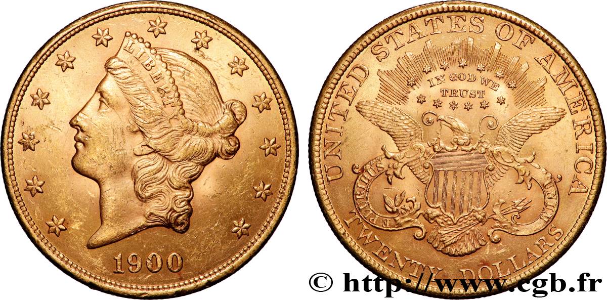 ORO, PALLADIO E PLATINO: INVESTIMENTI 20 Dollars or  Liberty , avec In God we trust 1900 Philadelphie SPL 