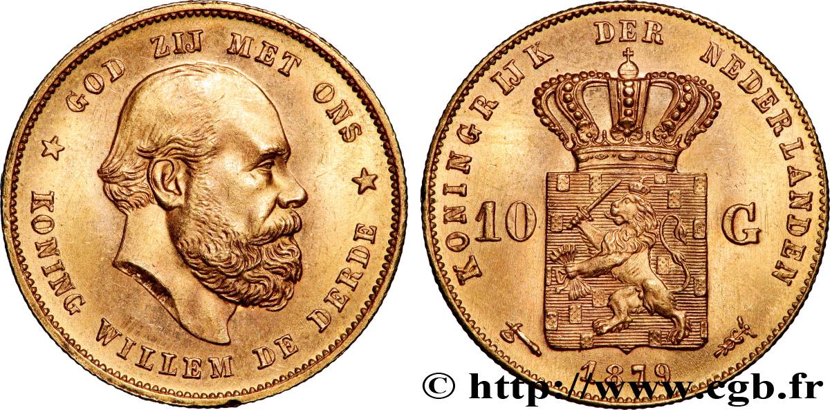 ORO, PALADIO Y PLATINO INVERSIÓN 10 Gulden Guillaume III, 2e type 1879 Utrecht EBC 