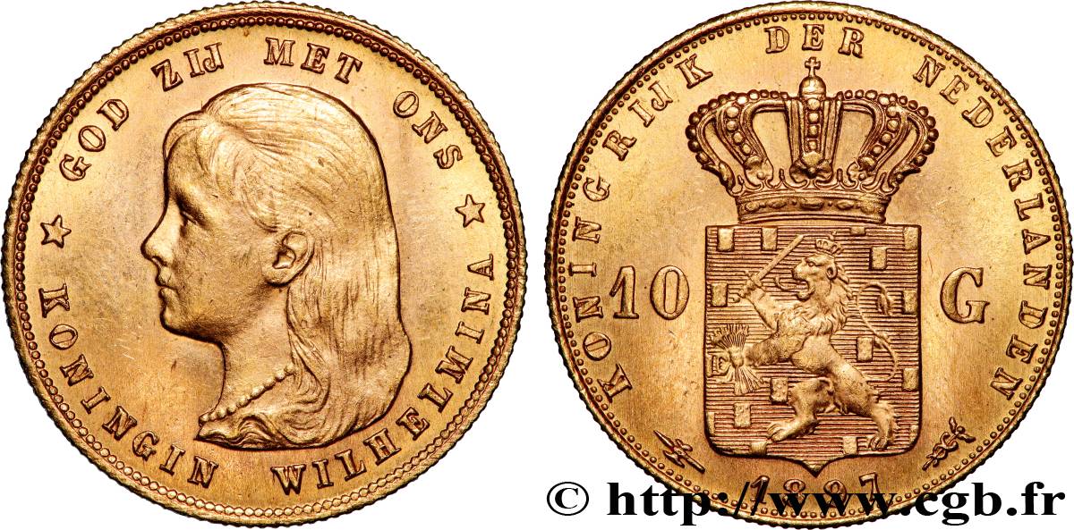 OR, PALLADIUM ET PLATINE INVESTISSEMENT 10 Gulden  1897 Utrecht SUP 