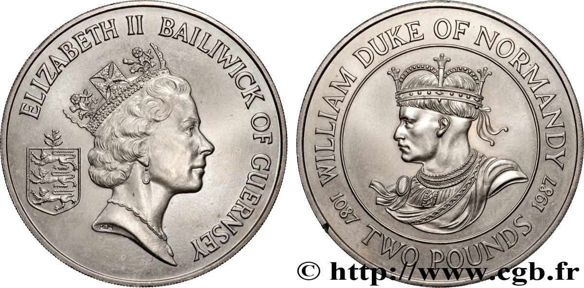GUERNESEY 2 Pounds (Livres) 900e anniversaire de la mort de Guillaume le conquérant 1987  SPL 