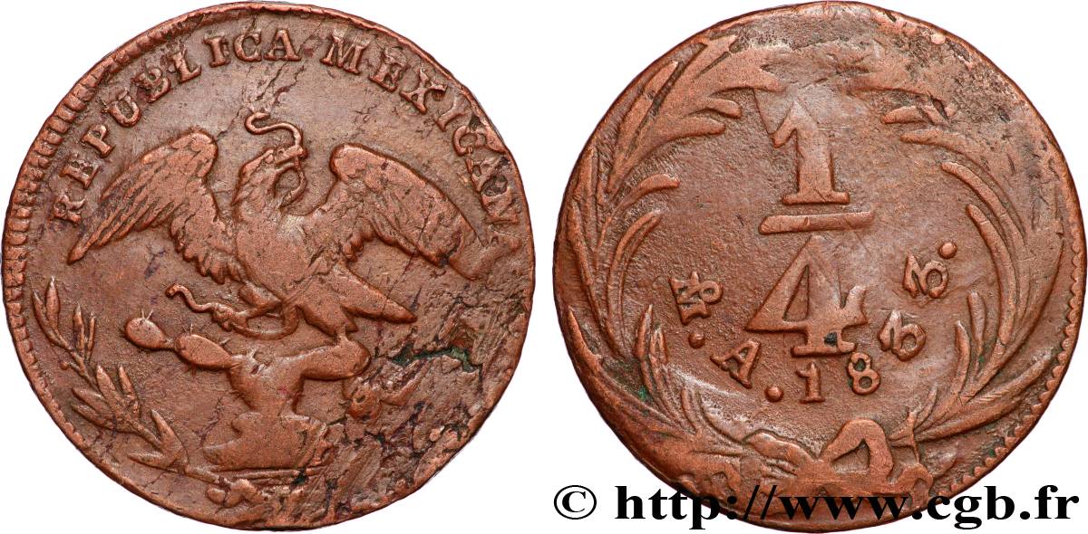 MEXIQUE 1/4 Real Aigle 1833 Mexico TB+ 