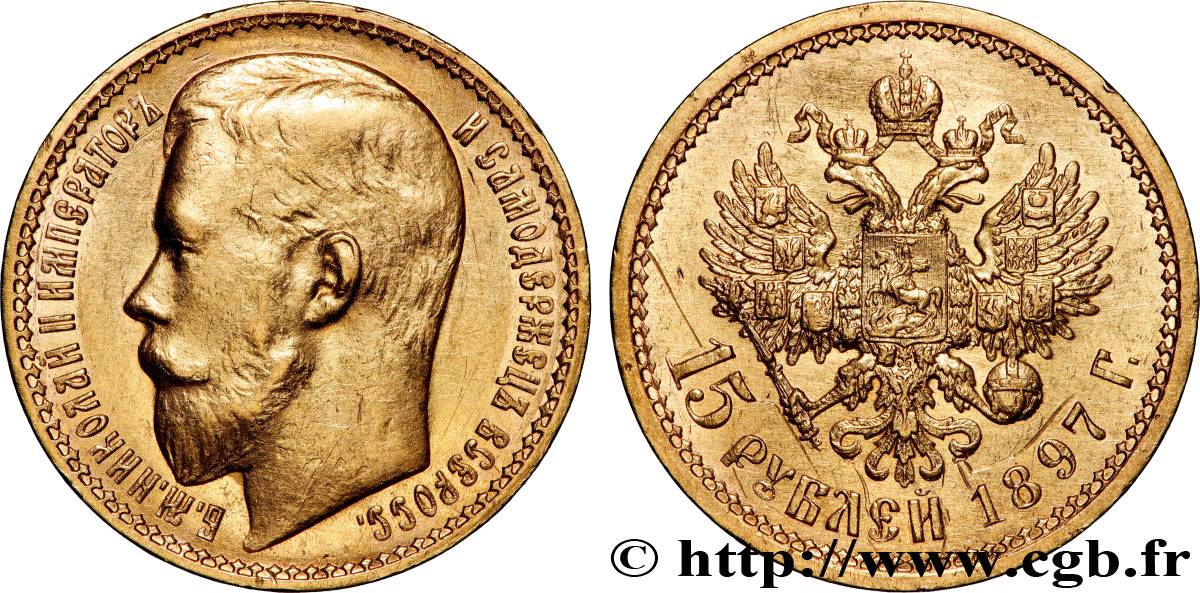 RUSSIE - NICOLAS II 15 Roubles 1897 Saint-Petersbourg SUP 