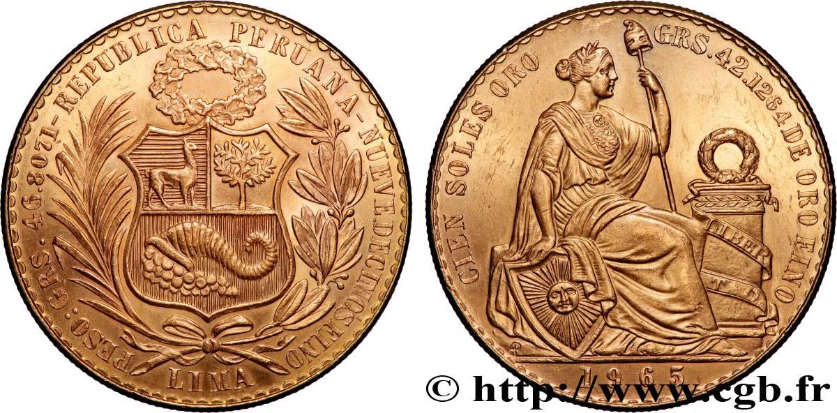 PÉROU 100 Soles de Oro 1965 Lima SUP 