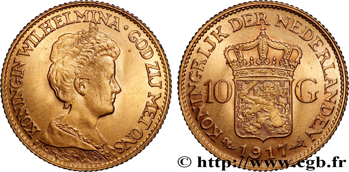 PAYS-BAS - ROYAUME DES PAYS-BAS - WILHELMINE 10 Gulden, 3e type 1917 Utrecht SPL 