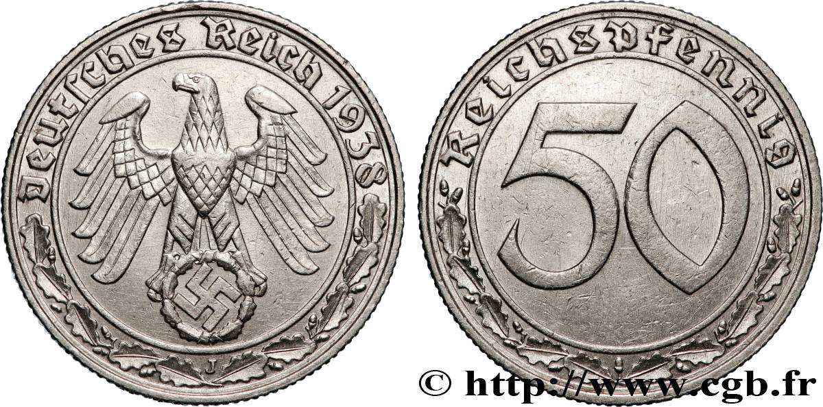 ALLEMAGNE 50 Reichspfennig 1938 Hambourg TTB+ 