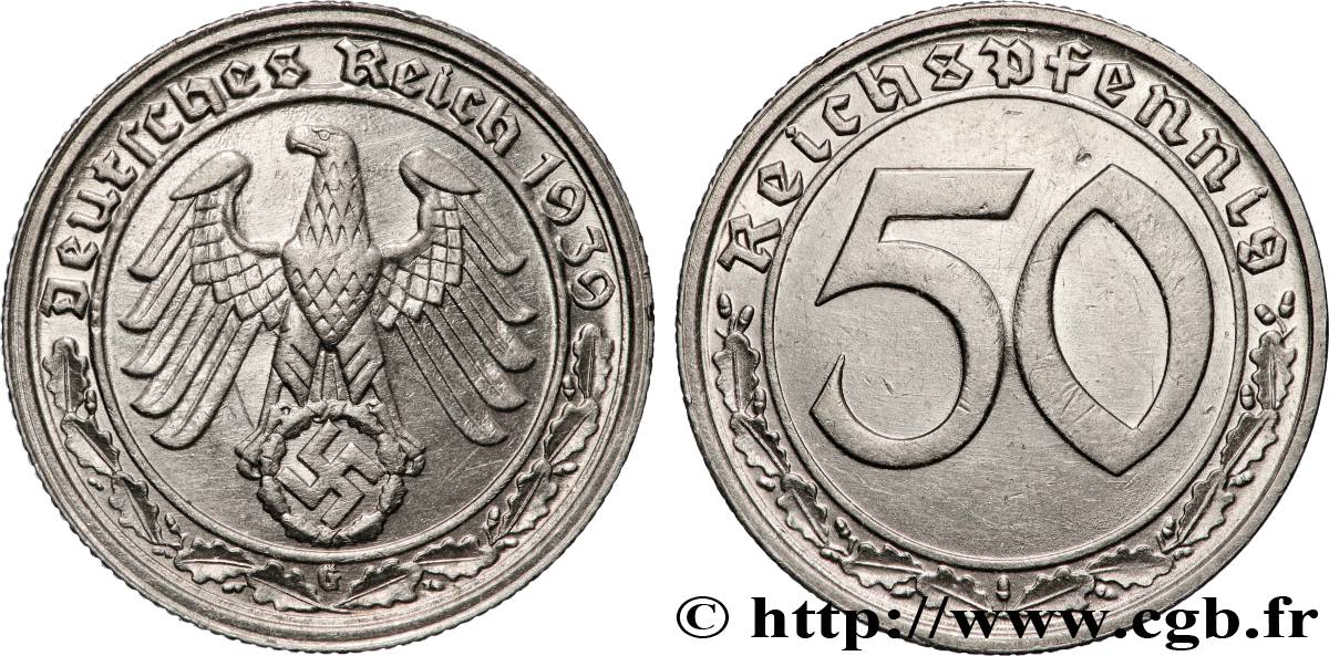 ALLEMAGNE 50 Reichspfennig aigle et svastika 1939 Karlsruhe TTB+ 