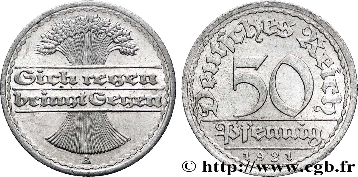 GERMANY 50 Pfennig gerbe de blé “sich regen bringt segen“ 1921 Berlin - A AU 