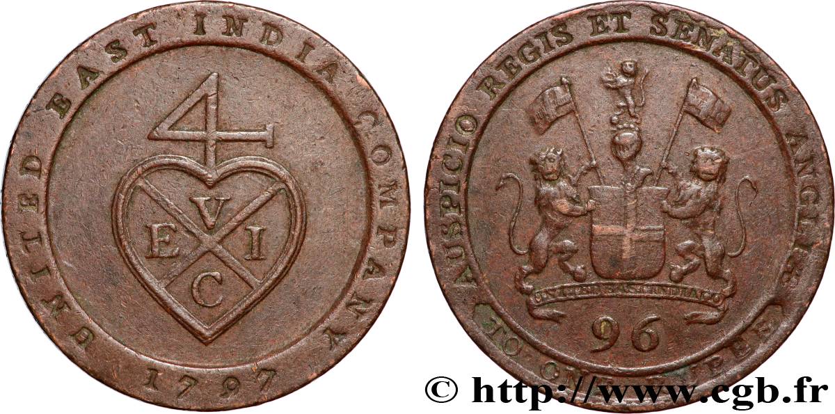 BRITISCH-INDIENS -  BRITISCHEN-OSTINDIEN-KOMPANIE - PRÄSIDENTSCHAFT MADRAS 1/2 Dub (1/96 Rupee) 1797 Soho SS 