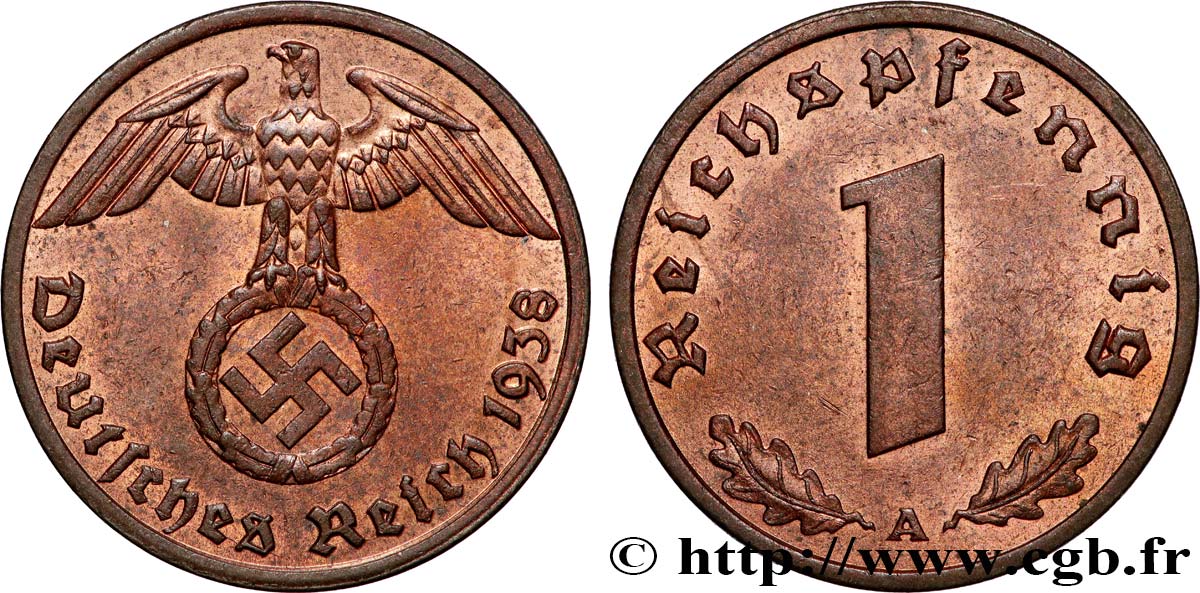ALLEMAGNE 1 Reichspfennig aigle et swastika 1938 Berlin SUP 