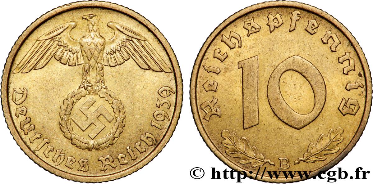 ALLEMAGNE 10 Reichspfennig aigle surmontant une swastika 1939 Vienne - B TTB+ 