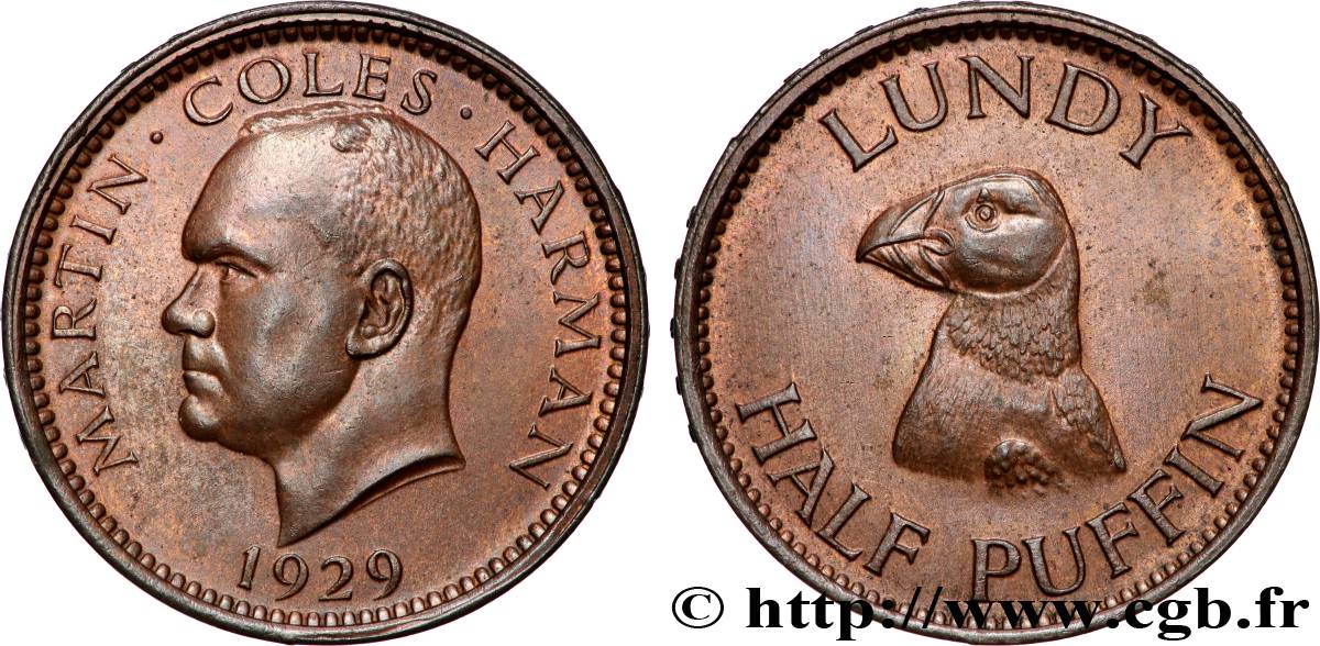 ROYAUME-UNI - ÎLE DE LUNDY 1/2 (Half) Puffin - Île de Lundy 1929  SUP 
