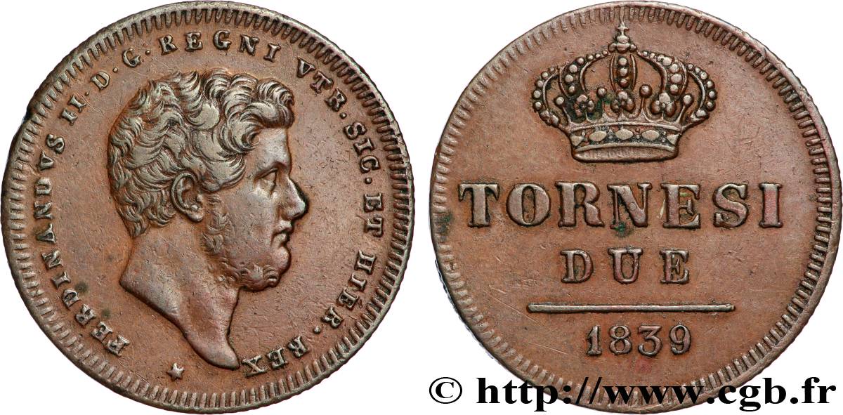 ITALIE - ROYAUME DES DEUX-SICILES - FERDINAND II 2 Tornesi  1839  TTB+ 