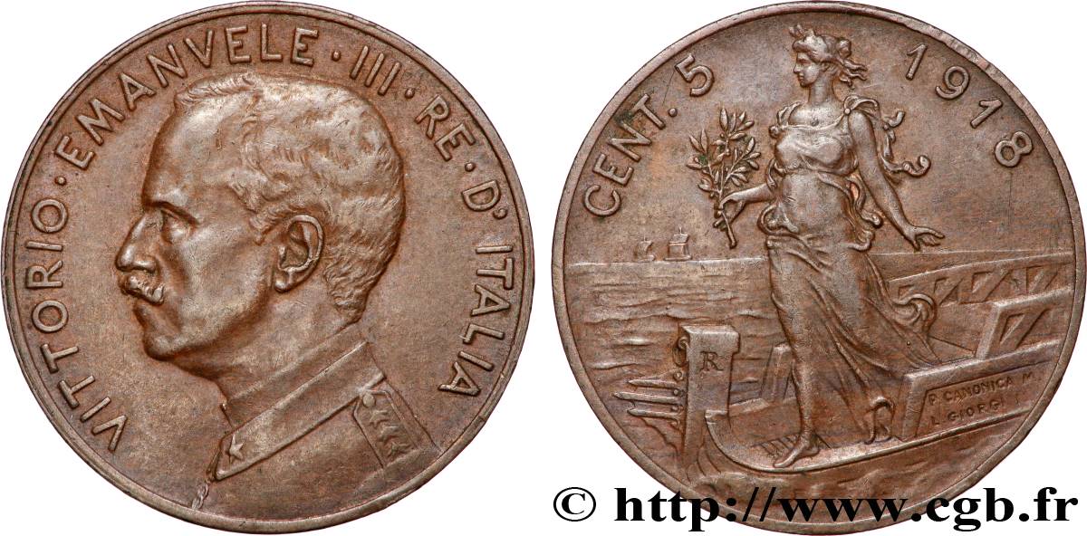 ITALIE 5 Centesimi Victor Emmanuel III 1918 Rome TTB+ 