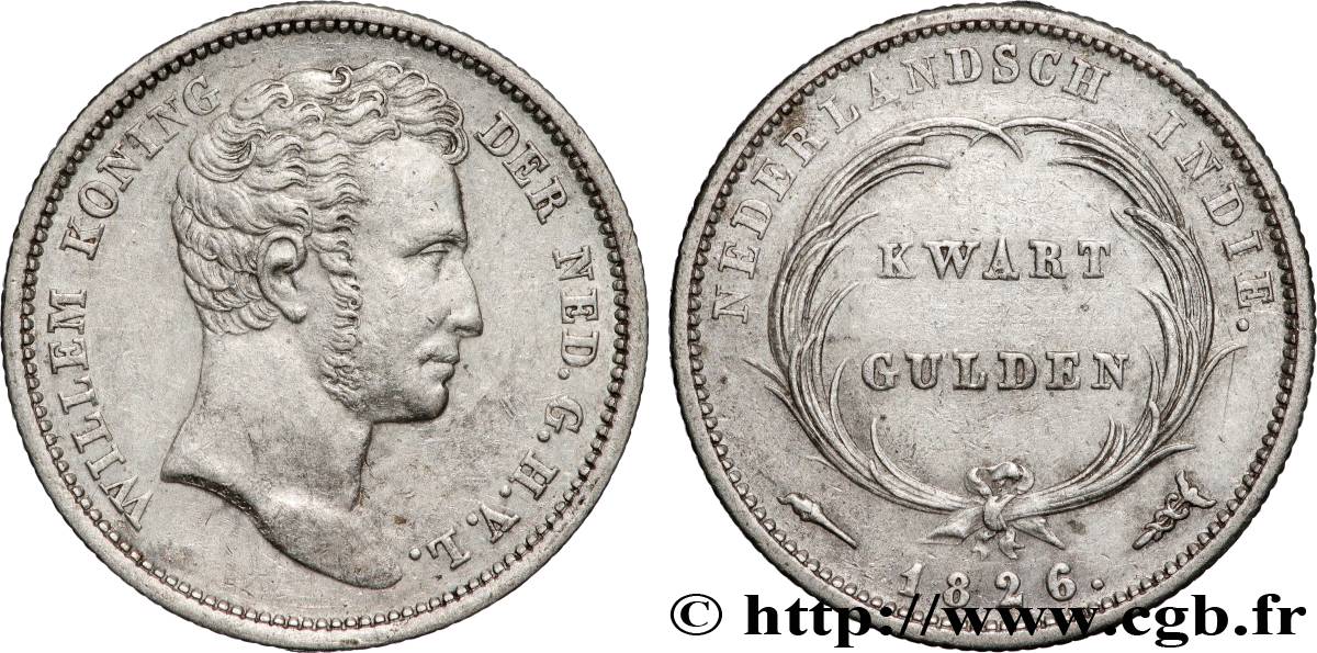 INDES NEERLANDAISES 1/4 Gulden Guillaume I 1826 Utrecht TTB+ 