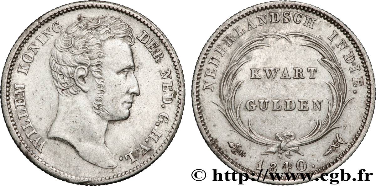 INDES NEERLANDAISES 1/4 Gulden Guillaume I 1840 Utrecht TTB+ 