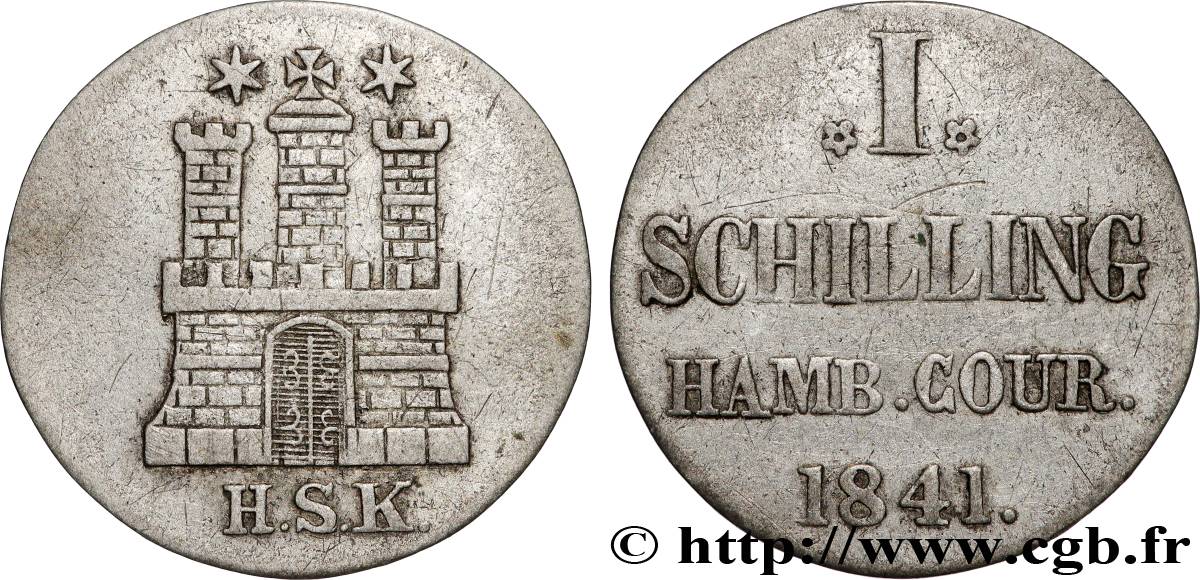 ALLEMAGNE - VILLE LIBRE DE HAMBOURG 1 Schilling 1841  TTB+ 