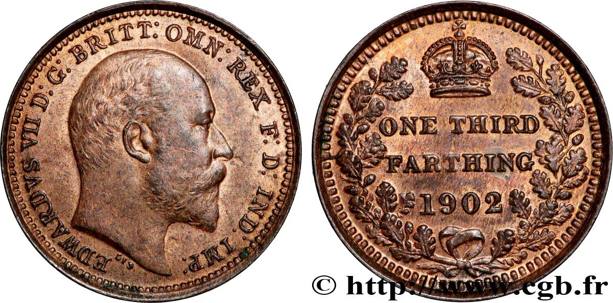 GRANDE-BRETAGNE - ÉDOUARD VII 1/3 Farthing  1902  SUP 