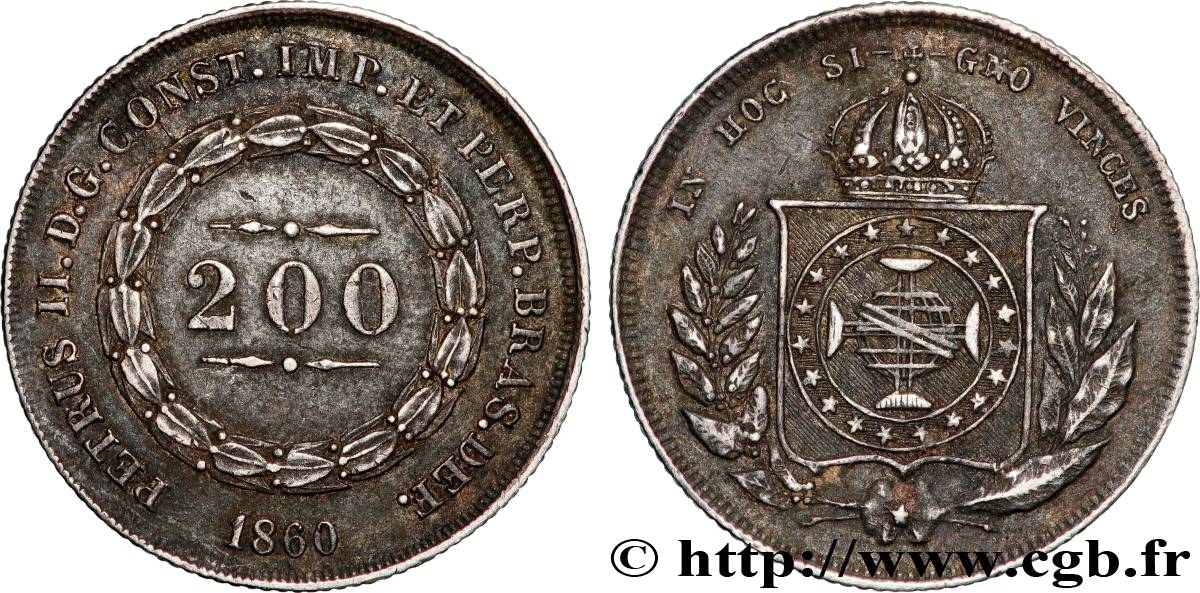 BRÉSIL - EMPIRE DU BRÉSIL - PIERRE II 200 Reis  1860  TTB+ 