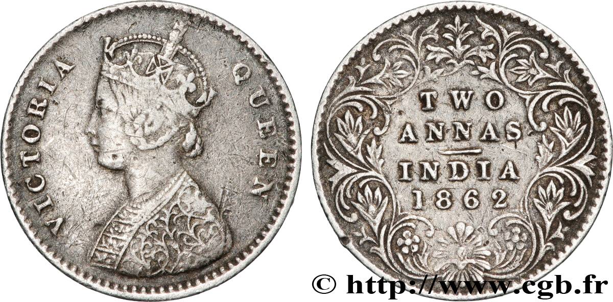 INDIA BRITANNICA 2 Annas Anna Victoria 1862 Bombay BB 