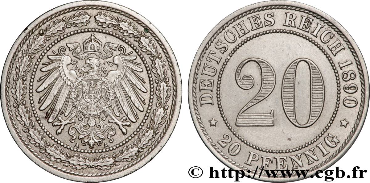 GERMANY 20 Pfennig 1890 Berlin AU 
