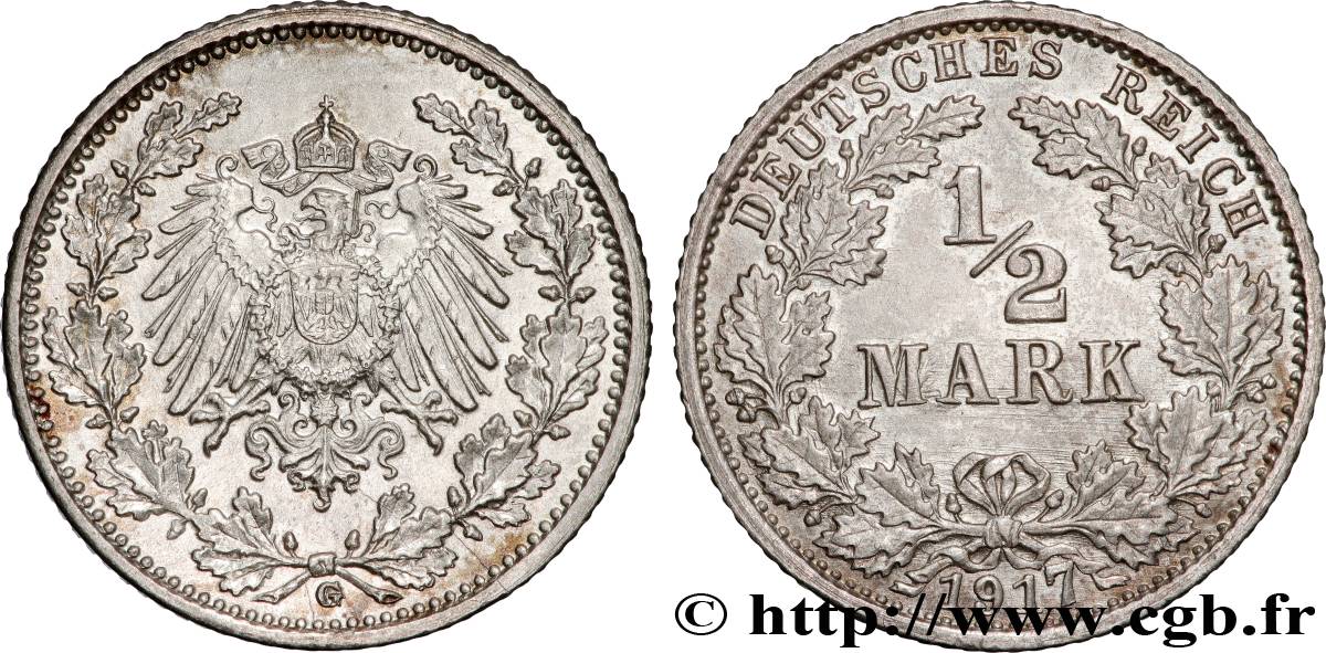 ALLEMAGNE 1/2 Mark Empire aigle impérial 1917 Karlsruhe SUP 