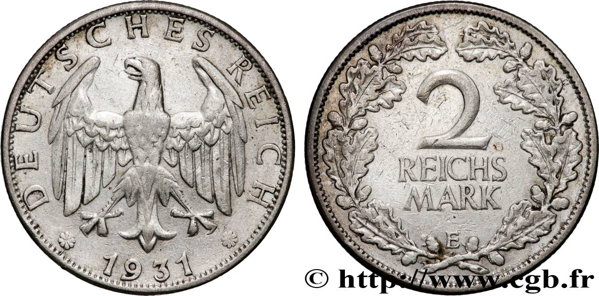 ALLEMAGNE 2 Reichsmark aigle 1931 Muldenhutten TTB 