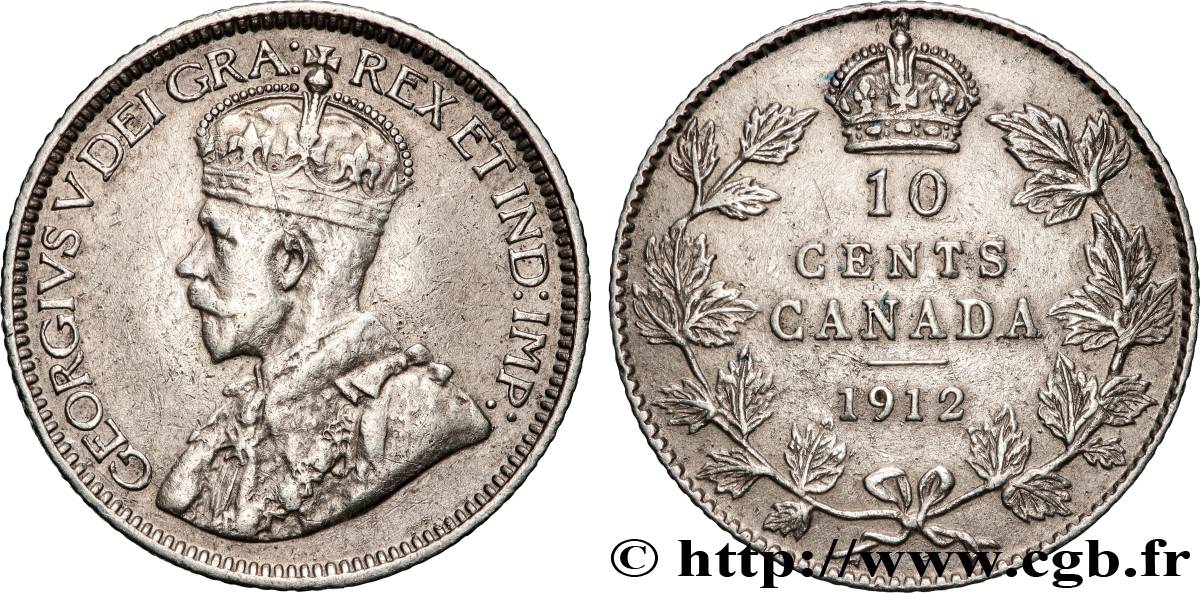 CANADA 10 Cents Georges V 1912  XF 