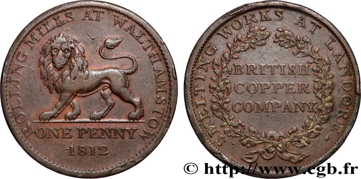 GETTONI BRITANICI 1 Penny British Copper Company - laminoirs de Walthamston 1812  BB 
